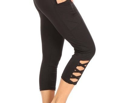 Athletic Capris with Criss Cross Ladder Straps in Black -  Women s Discount