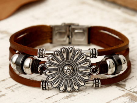 Sunflower & Leather Bracelet Discount