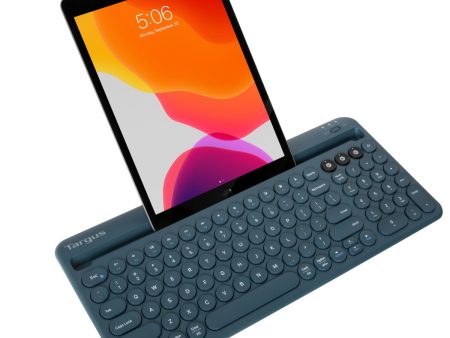 Multi-Device Bluetooth® Antimicrobial Keyboard with Tablet Phone Cradle (Blue) Sale