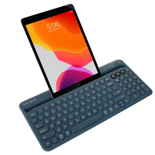 Multi-Device Bluetooth® Antimicrobial Keyboard with Tablet Phone Cradle (Blue) Sale