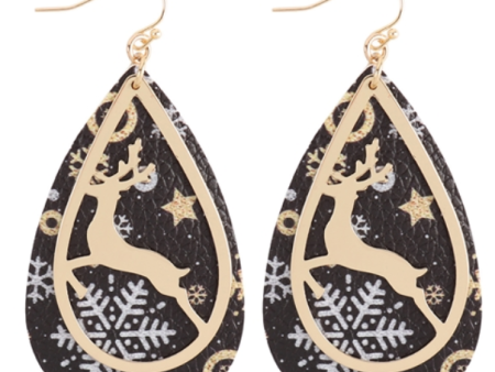 Prancer Reindeer Faux Leather Teardrop Earrings Fashion