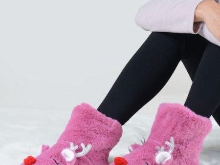 Furry Reindeer Slipper Booties for Women Discount