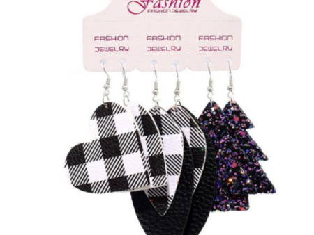 Black & White Buffalo Plaid Love Triple Earring Set Fashion