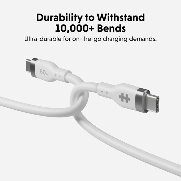 HyperJuice 60W Silicone USB-C to USB-C Cable (1.5M 5Ft) - White For Sale