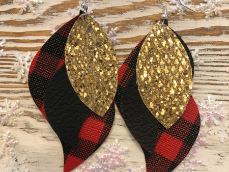 Buffalo Plaid & Glitter 3 Layer Earrings in Red & Black Discount