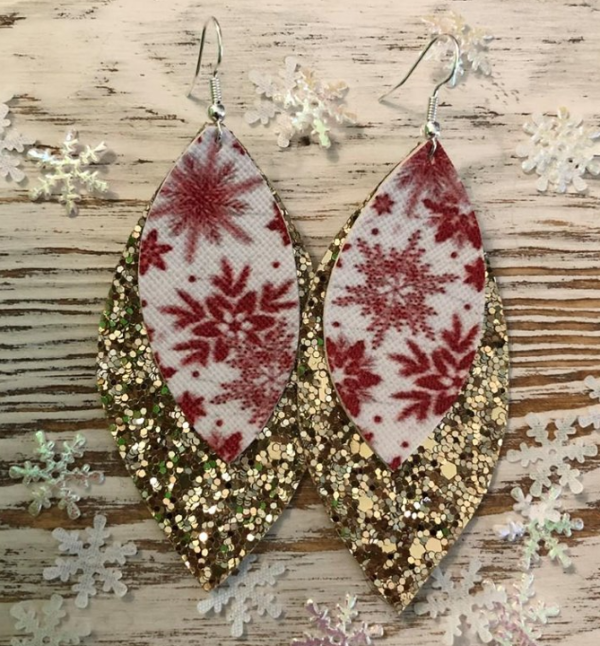 Snowflake & Gold Glitter Teardrop Earrings Online