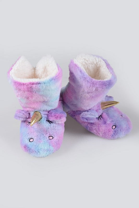 Fuzzy Unicorn Rainbow Dyed Slipper Booties For Discount