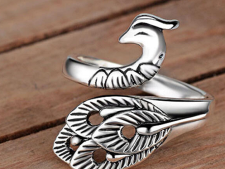 Adjustable Peacock Ring in Silver on Sale