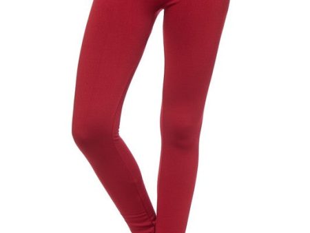 Solid Maroon Fleece Lined Leggings with Yoga Waist Cheap