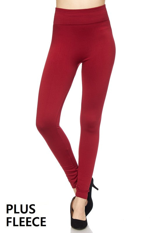 Solid Maroon Fleece Lined Leggings with Yoga Waist Cheap