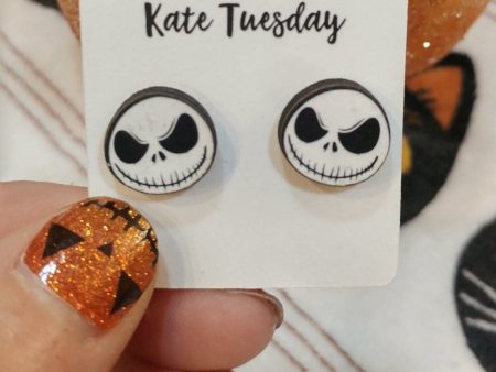 Smiling Jack - Wood Stud Earrings For Sale