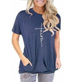 Faith - Women s Short Sleeve Top in Denim Blue Discount