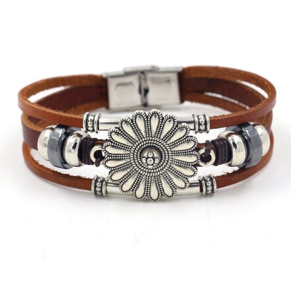 Sunflower & Leather Bracelet Discount