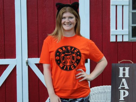 Basic Witch - Women s Plus Size Graphic Tee in Orange For Sale