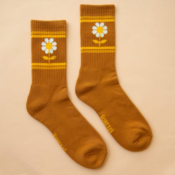 retro flower ribbed crew socks Online