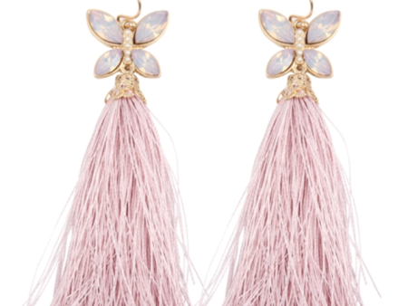 Dusty Pink Butterfly Tassel Earrings For Cheap