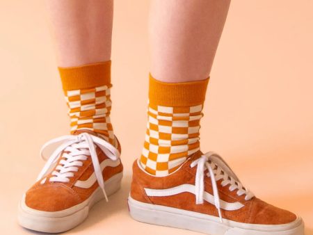 checker crew socks {retro brown & ivory} For Cheap