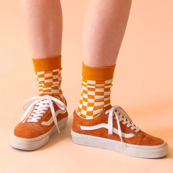 checker crew socks {retro brown & ivory} For Cheap