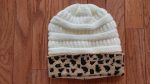 Black or Cream Cable Knit Leopard Trim Hat Online Sale